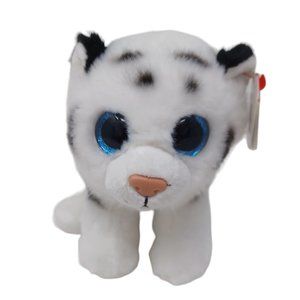 Ty Tundra White Tiger Glitter Eyes Beanie Baby VelveTy Stuffed Animal Plush‎ 6"